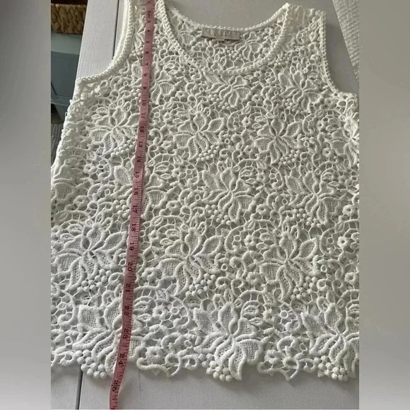 NWOT Ann Taylor LOFT  Women’s White Crochet Lace Sleeveless Top Cotton Blouse - Picture 10 of 11